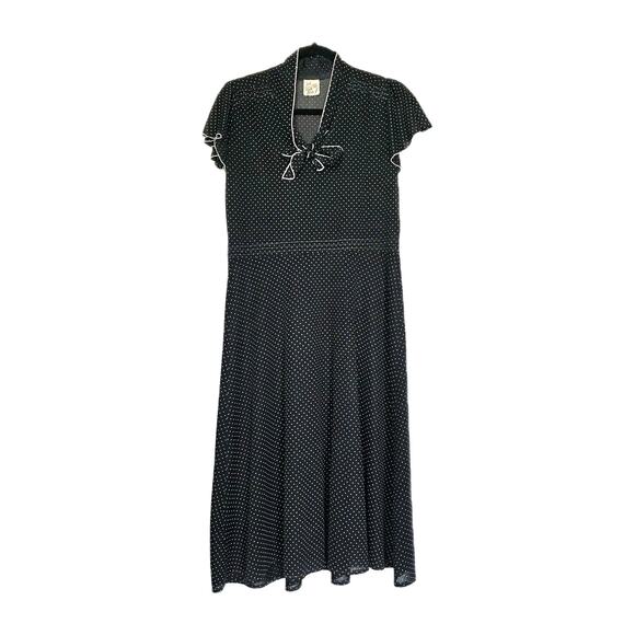 A. Byer Dresses & Skirts - Vtg Polka Dot Dress Women M Black White Byer Too 80s Pinup Retro Picnic Tie Neck